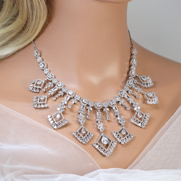 Cz Chandelier Statement Necklace set, Gift for her, Bride Necklace, Mother Of Bride/Groom Necklace Set Cz.